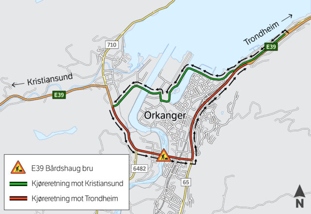 Forskyver anleggsstart for vedlikehold av E39 Bårdshaug bru i Orkanger