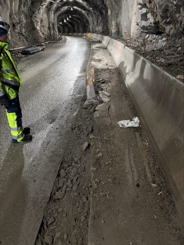 Bare ett gjennomslipp på natt i Nappstraumtunnelen