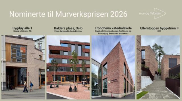 Disse fire prosjektene er nominert til Murverksprisen 2026